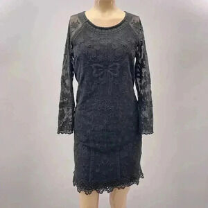 Lace Dress Size 2 Black Whimsy Goth Fairy Sheer Floral Zip Mini Bodycon Boho